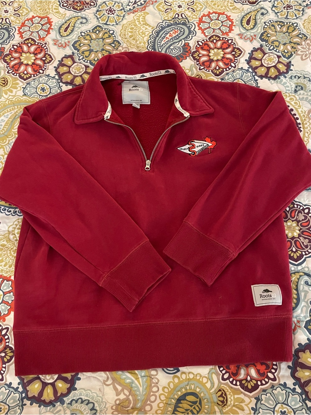 Roots Men's Deep Red Half-Zip Pullover Sweater